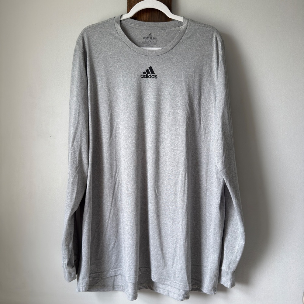 Adidas Creator AEROREADY Long Sleeve Performance Logo Tee Gray Mens 2XLT EK0130